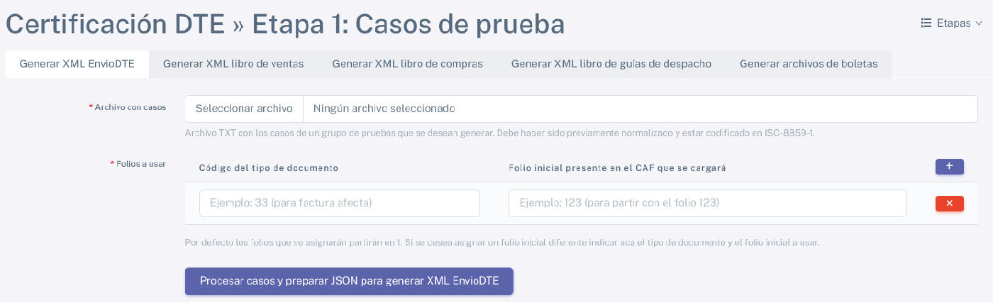 Certificación DTE Etapa 1: Casos de prueba