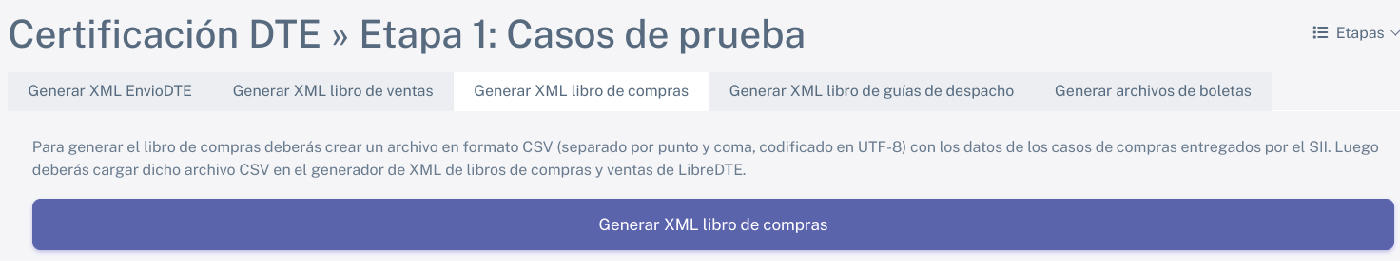 Certificación DTE Etapa 1: Casos de prueba - Generar XML libro de compras