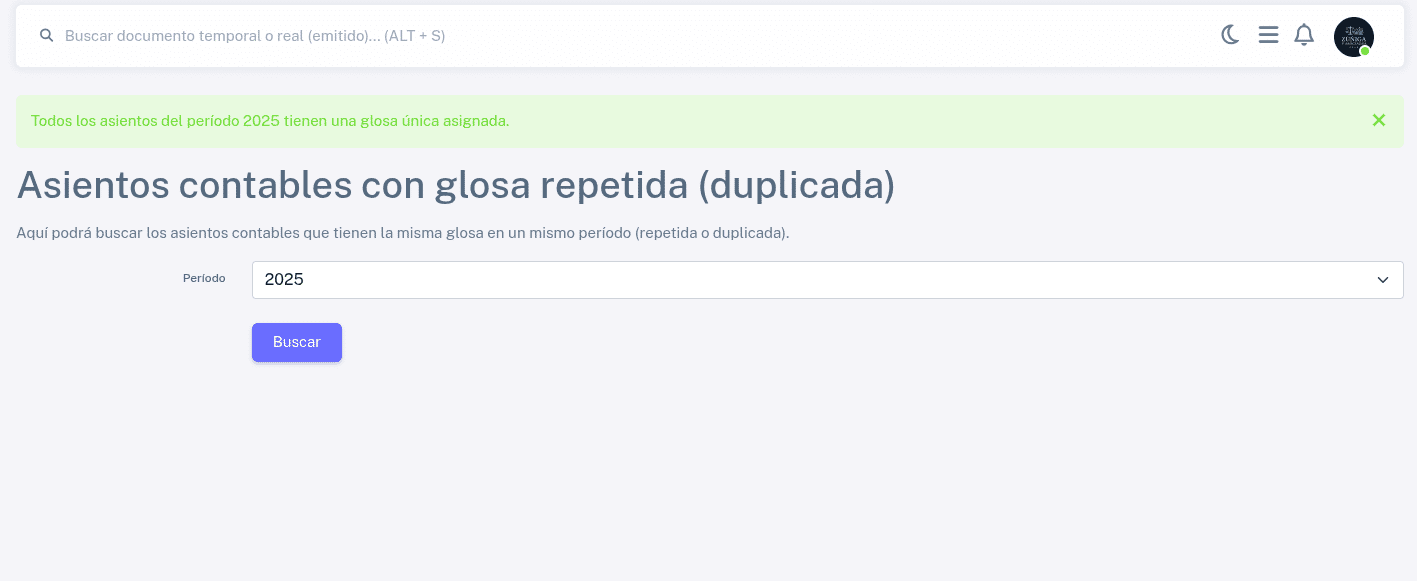 Asientos contables con glosa repetida