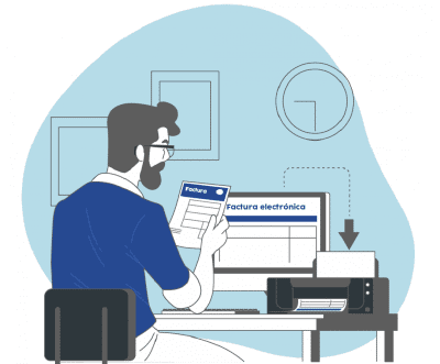 hombre en computadora emitiendo una factura electrónica
