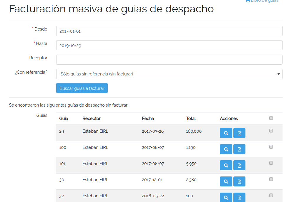 Facturación masiva de guías de despacho
