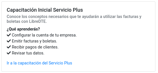 Cuadro informativo de Capacitación inicial Servicio Plus