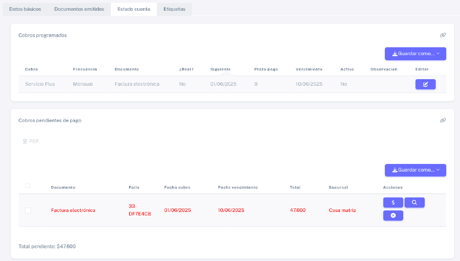 Pestaña estado de cuenta 1