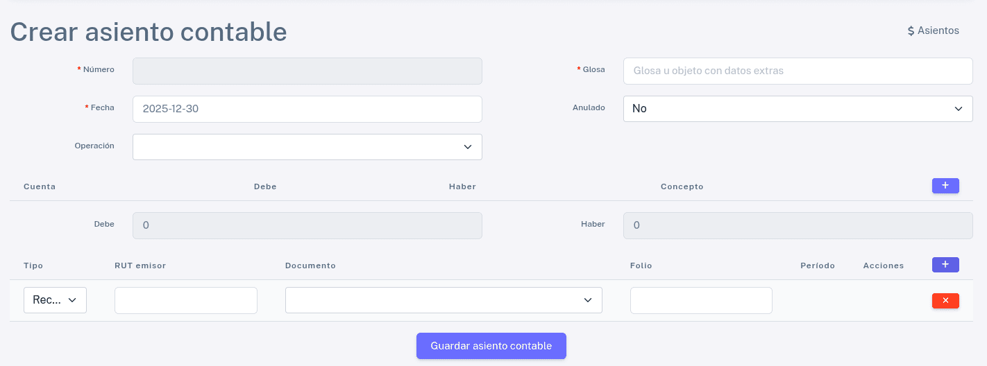 Crear asiento contable