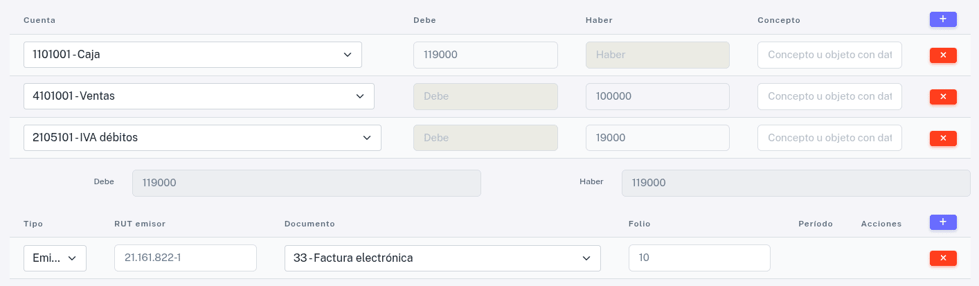 Asiento factura cliente