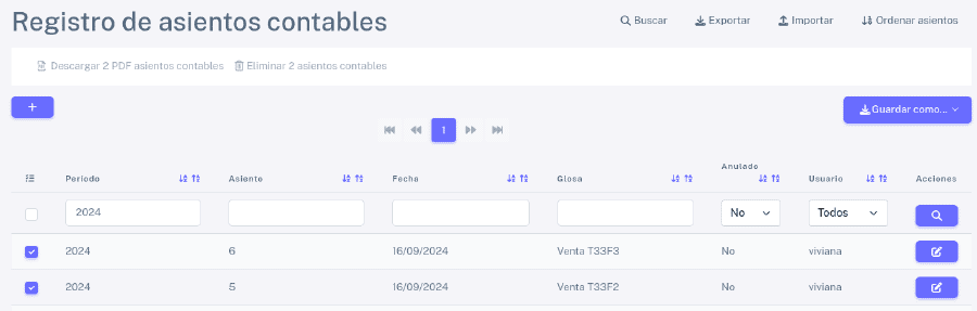 Registro de asientos contables