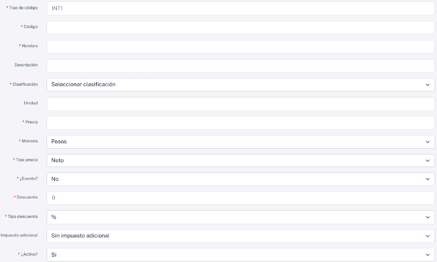 Crear producto o servicio