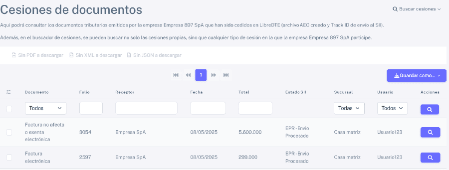 Cesiones de documentos