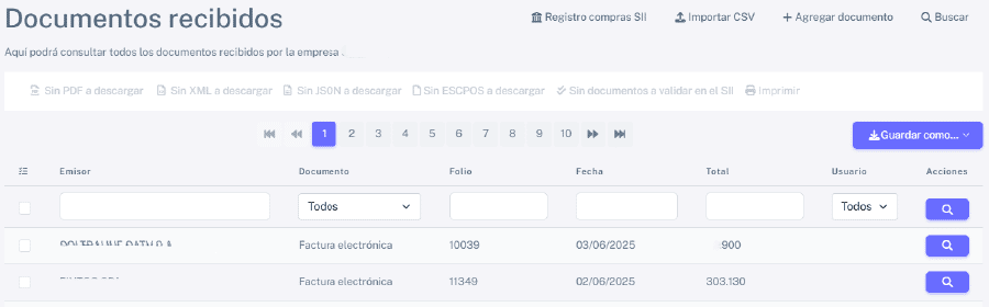 Documentos recibidos