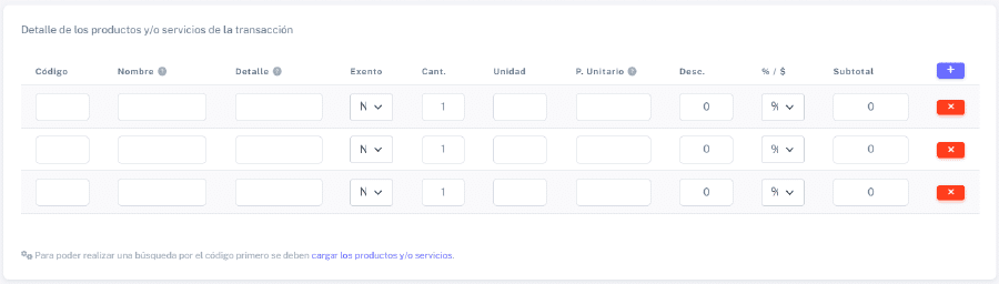 Detalle de los productos y/o servicios