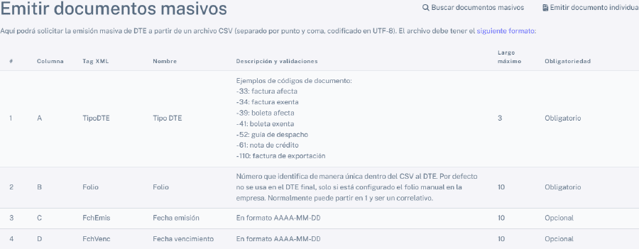 Página emisión masiva