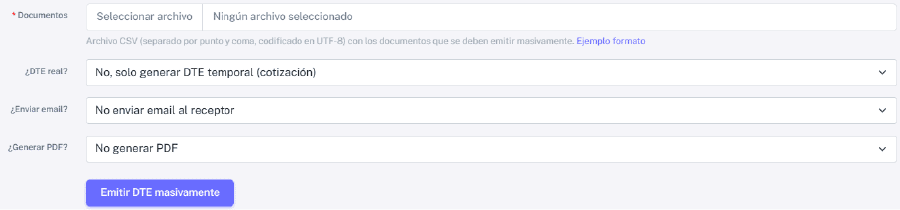Cargar archivo emisión masiva
