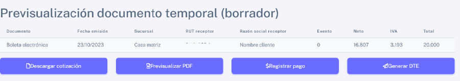 Previsualización de boleta