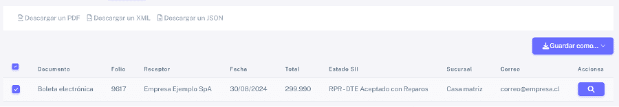 Listado de boletas sin enviar