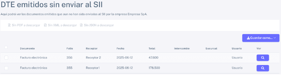 DTE sin enviar al SII