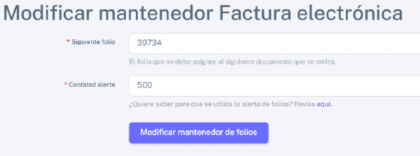 Modificar mantenedor de folios