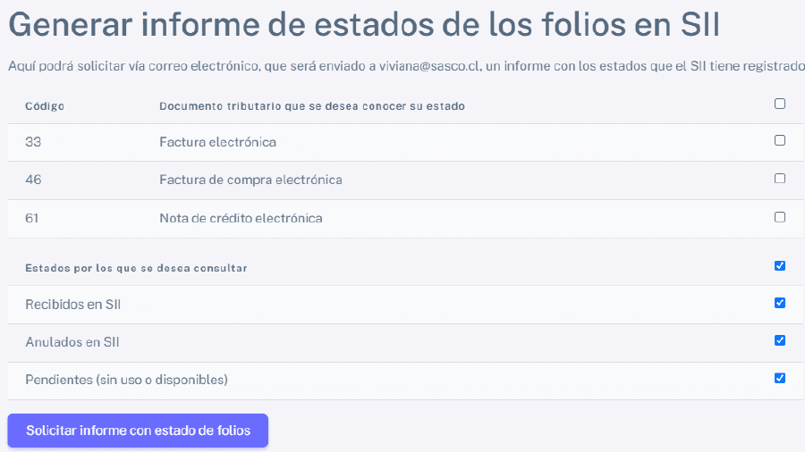 Generar informe de estado de folios