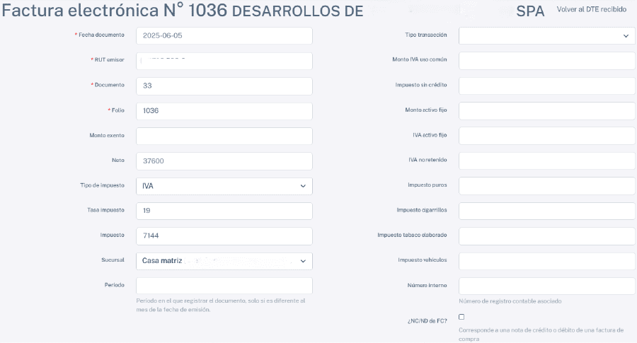 Modificar documento recibido