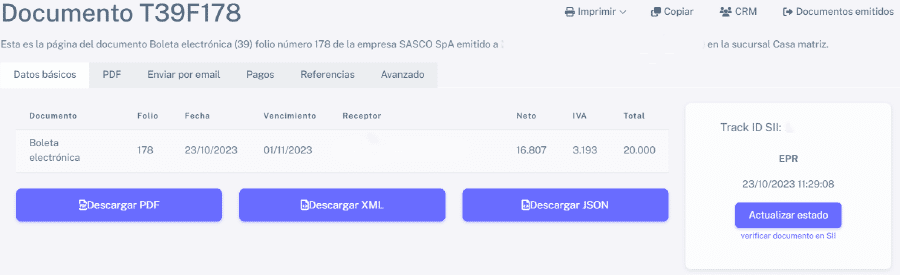 Página boleta emitida