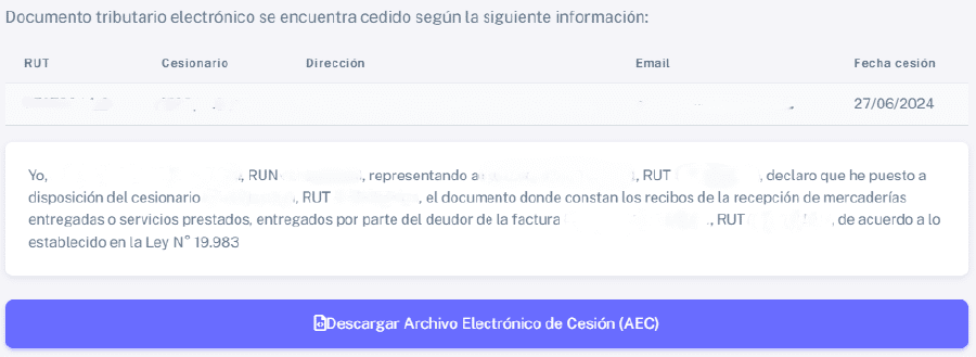 Generar archivo cesión y enviar al SII