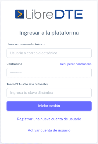 Captura de pantalla del formulario de inicio de sesión