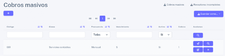 Listado de cobros masivos