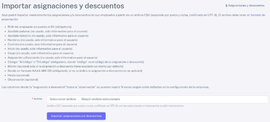 Importar asignaciones y descuentos