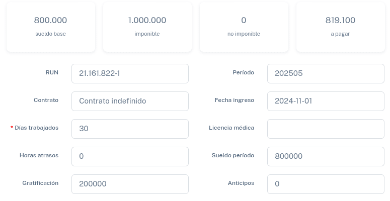 Detalle liquidación de sueldo 1