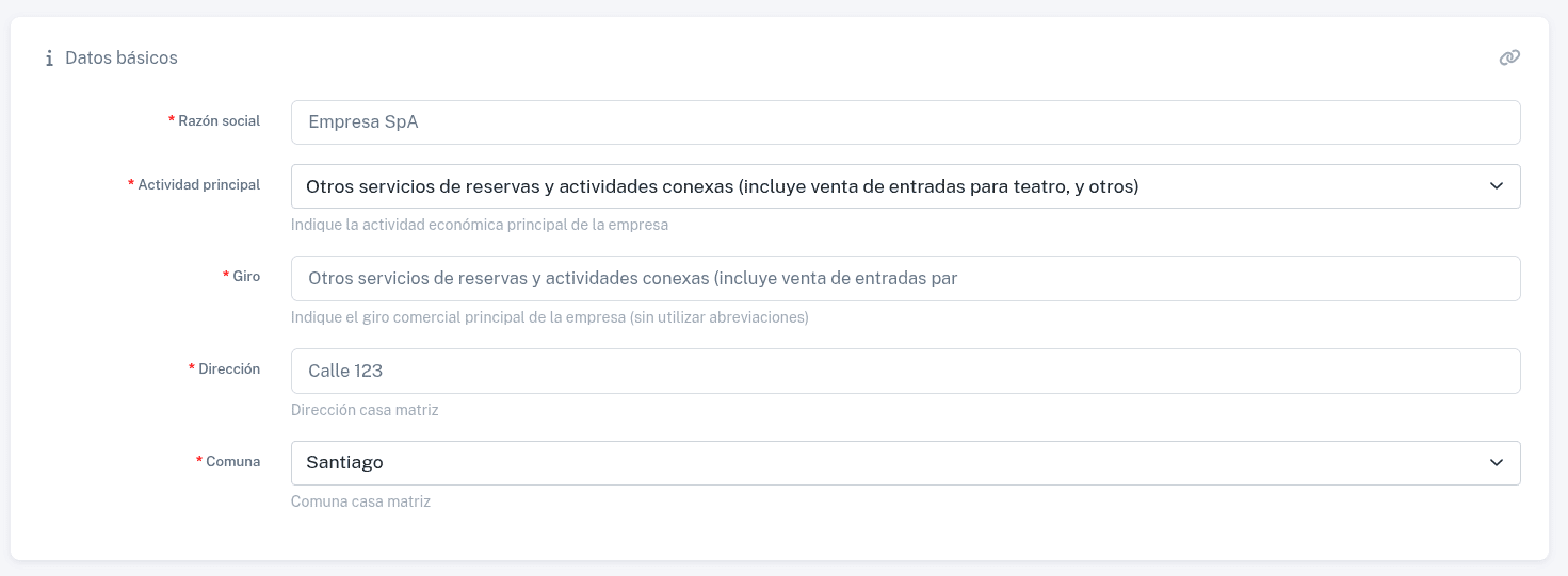 Sección de datos básicos