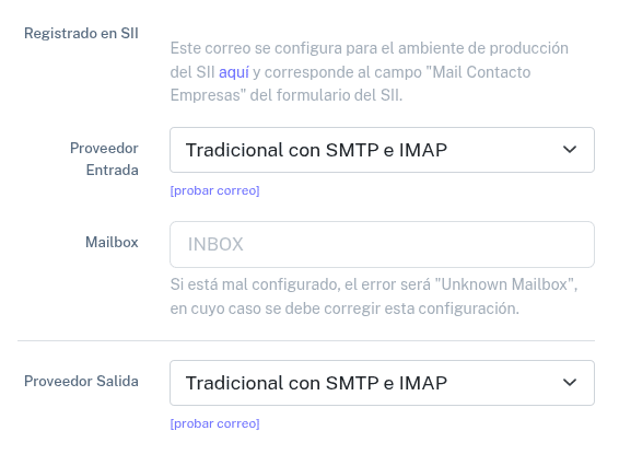 Configuración del proveedor entrada y salida