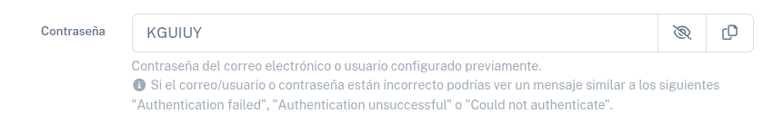 Contraseña del correo o usuario del servidor