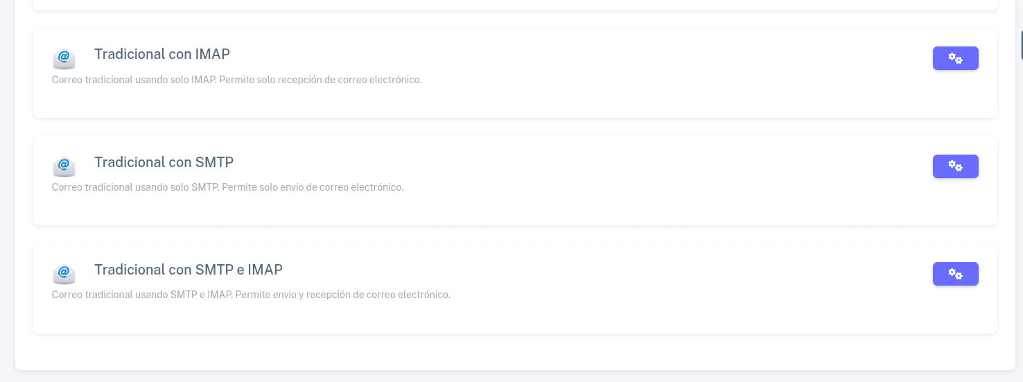Opciones de configuración de correos tradicionales con SMTP e IMAP