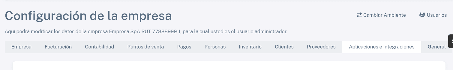 Pestaña de Aplicaciones e integraciones