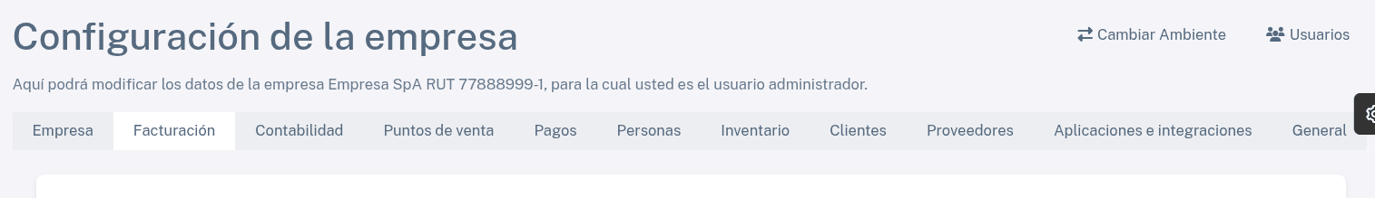 Pestaña de Facturación