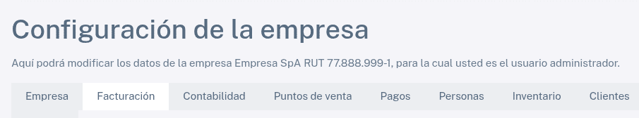 Pestaña facturación