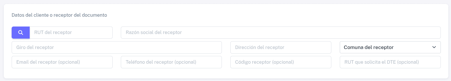 Sección de datos del receptor