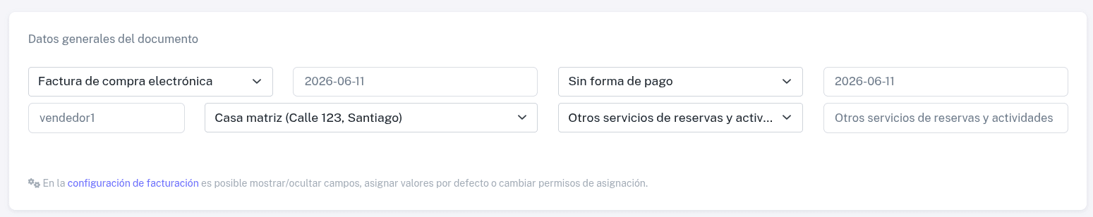 Sección de datos generales del DTE