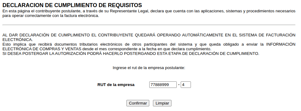 Completar RUT en declaración de cumplimiento
