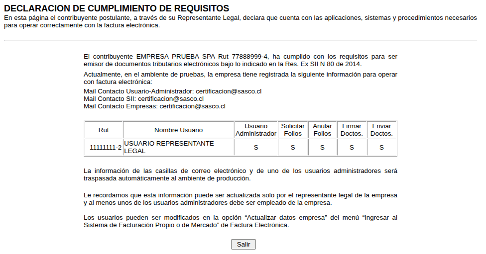 Declaración de cumplimientos finalizada