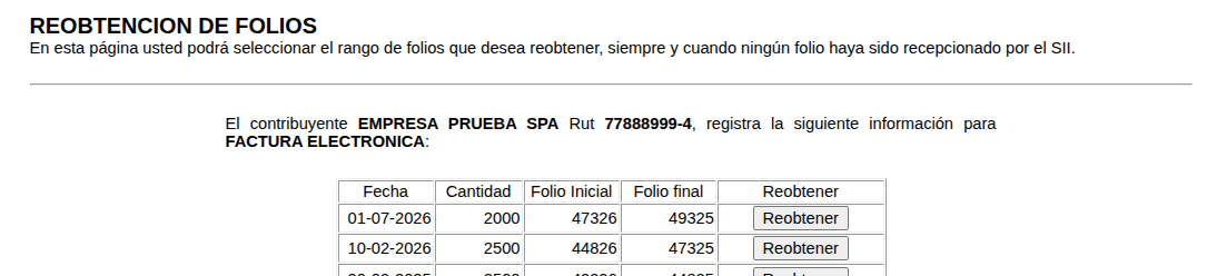 Listado de CAF para reobtener