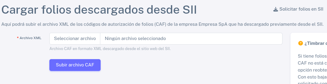 Subir archivo CAF